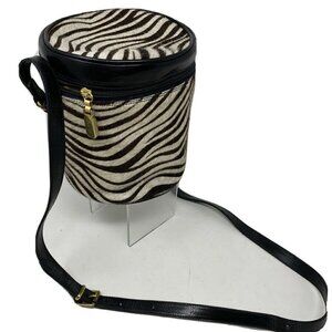 Vintage Vertical Cylindar Zip Around Zebra Print Cowhair Crossbody Bag